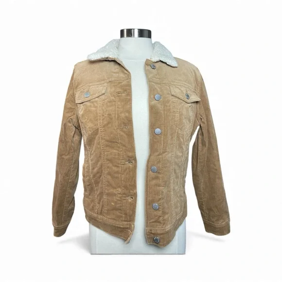 Corduroy Faux Sherpa Lined Trucker Jacket Tan Cozy Women’s Medium - Picture 2 of 9